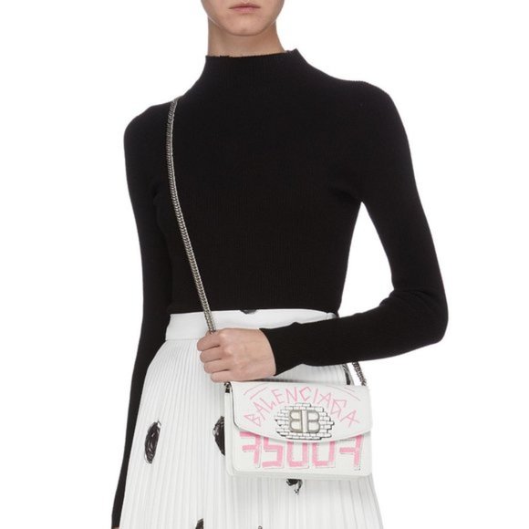 BALENCIAGA 'bb' Graffiti Print Leather Wallet - Picture 16 of 16